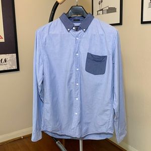 J. Crew Oxford Color Block (Blue + Navy) Long Sleeve Button Down Slim Fit XL